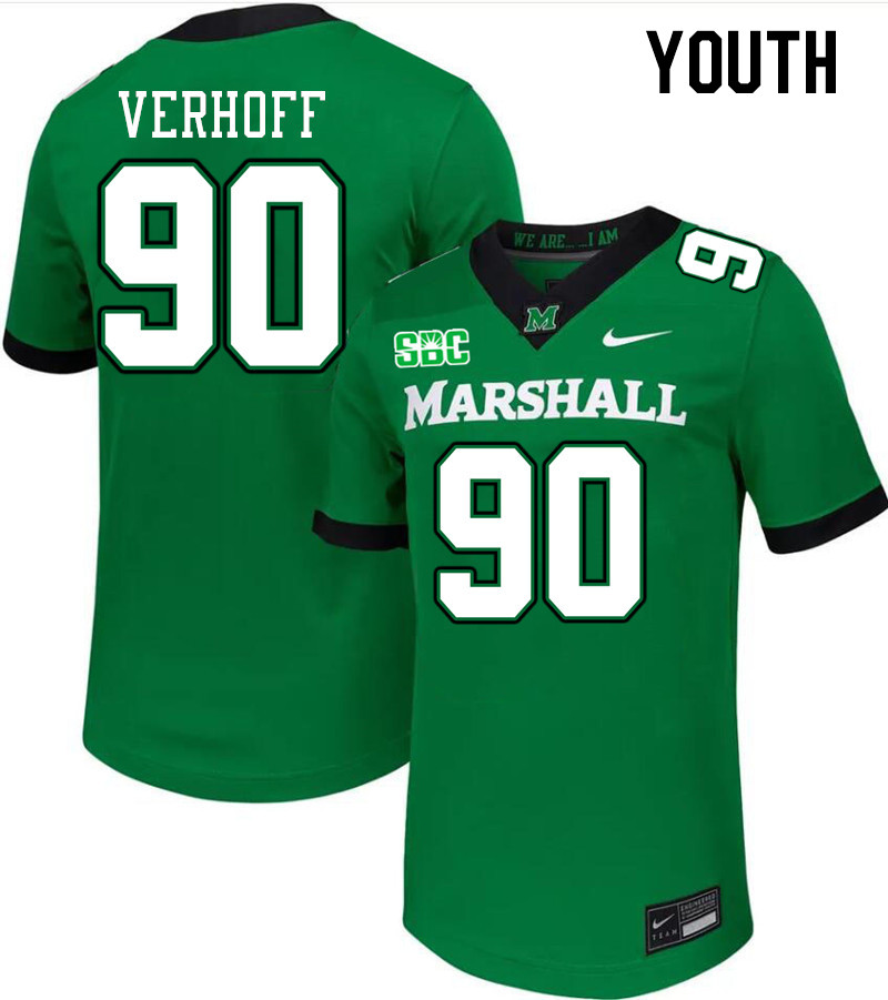 Youth #90 Rece Verhoff Marshall Thundering Herd SBC Conference College Football Jerseys Stitched-Gre